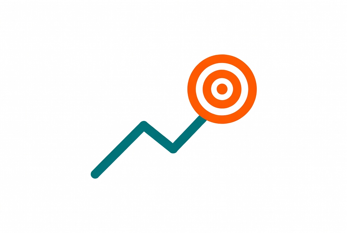 Illustration of ascending growth line with bullseye target
