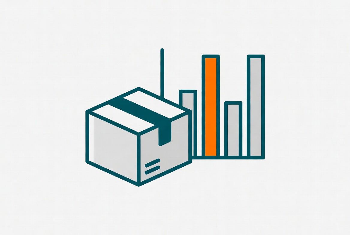 Illustration of inventory box with analytics chart