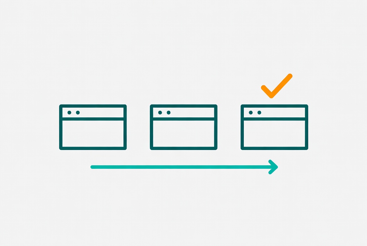 Illustration of fulfillment pipeline with boxes and checkmark
