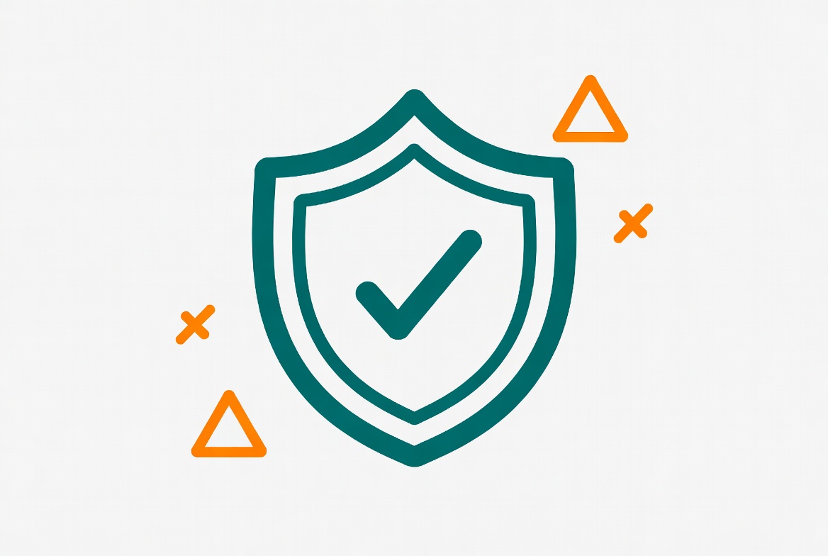 Illustration of shield with checkmark deflecting threats